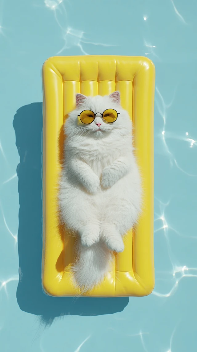 Cool Cat Lounging in the Pool Summer Vibes
