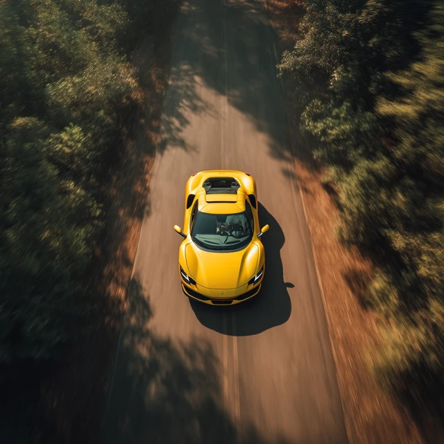 Yellow Ferrari 296 on Track Aerial Drone Shot
