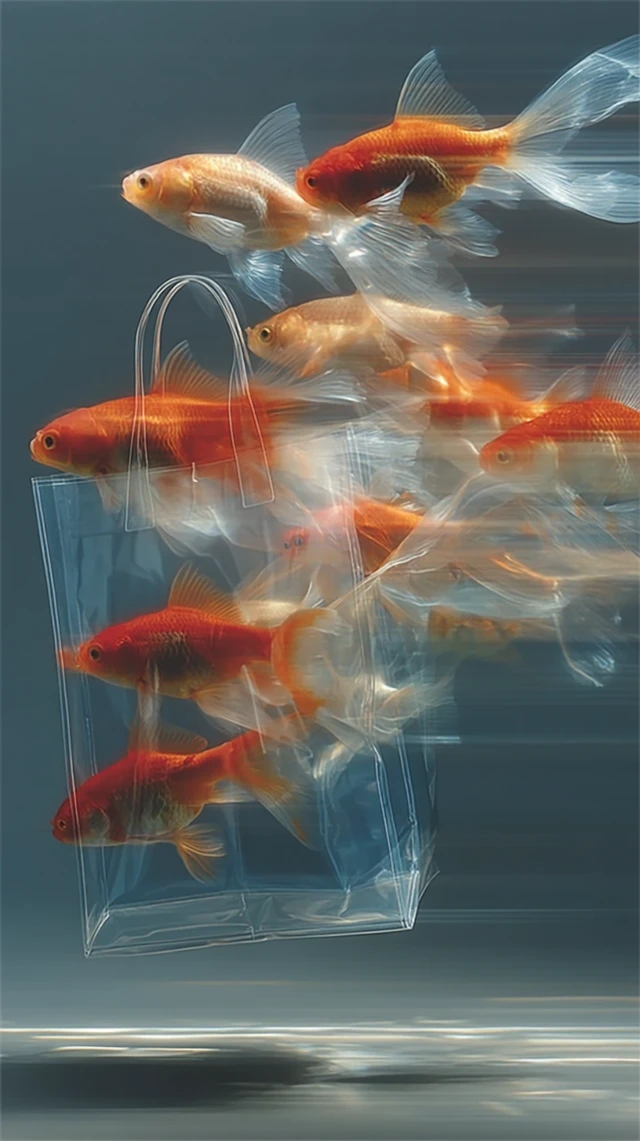 Floating Goldfish in Shopping Bag - Surreal Art
