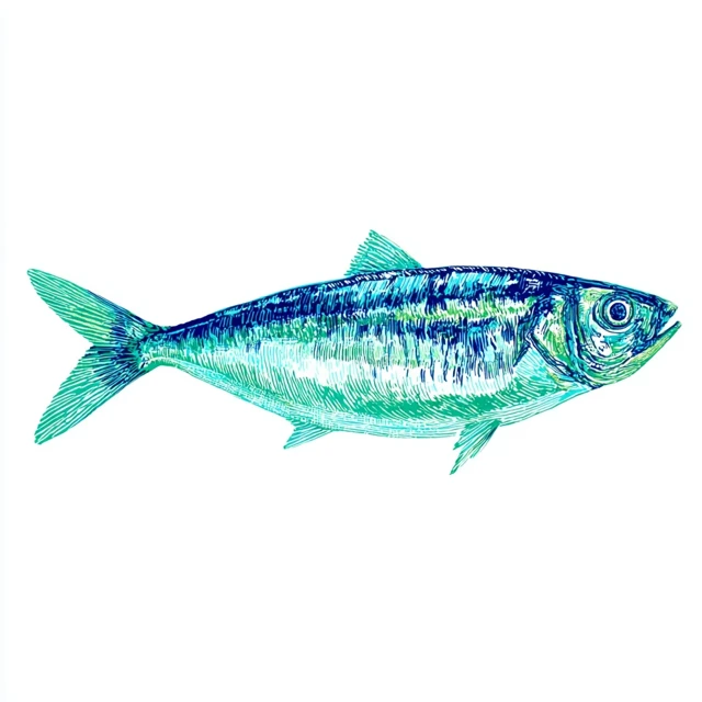 Herring Illustration Mint Green and Blue Risograph Print