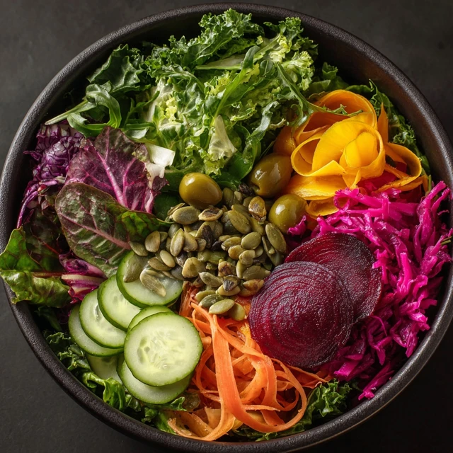 Healthy Salad Bowl with Fresh Vegetables and Greens