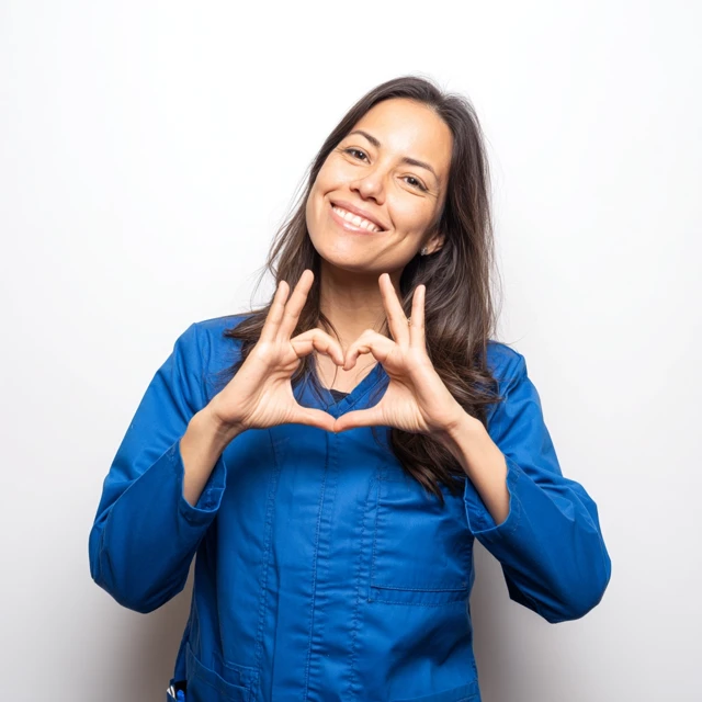 Smiling Medical Staff Making Heart Sign