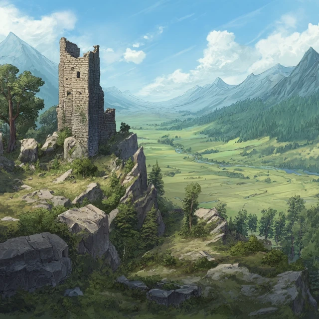 Ruined Keep Overlooking a Valley