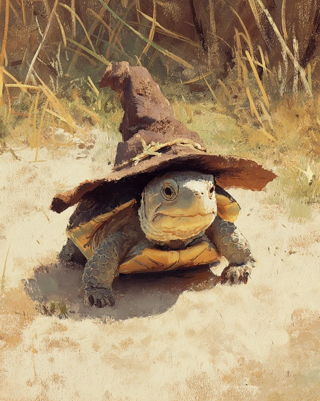 Cute Turtle in Witch Hat Painting