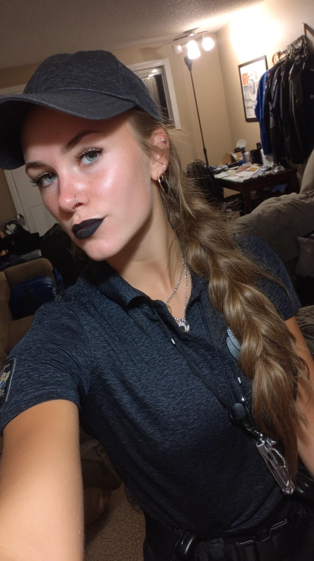 Brunette Police Officer with Black Lipstick