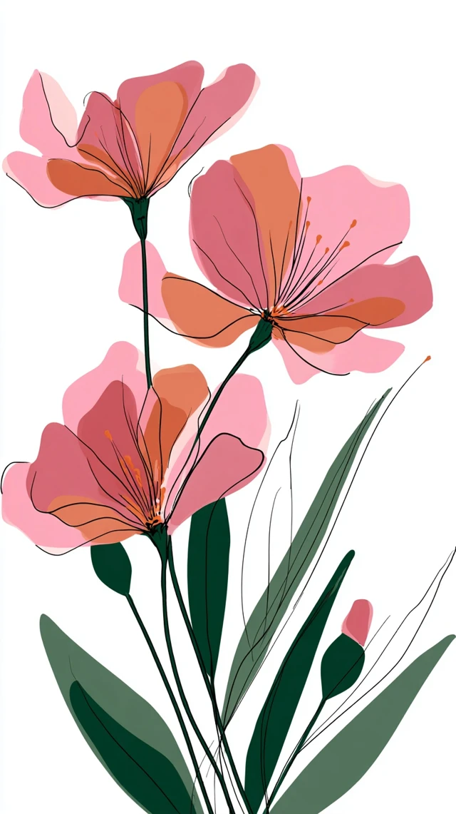 Pink Flowers Matisse Style 2D Vector Art