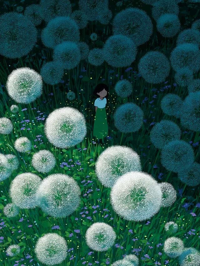 Dandelions and Moonlight A Serene Nature Illustration