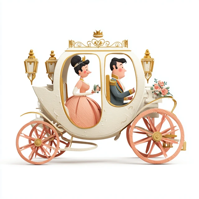 3D Wedding Carriage Illustration in Bob Staake Style