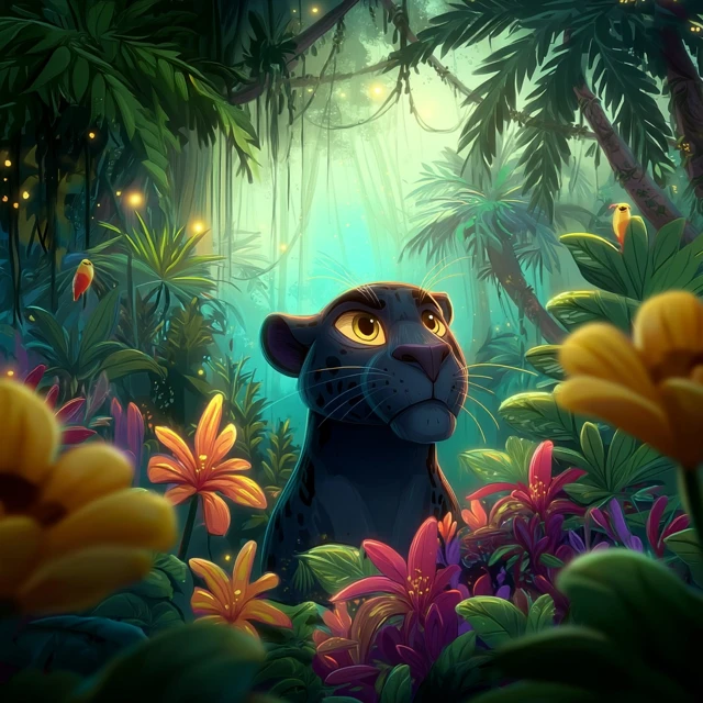 Cartoon Jaguar in the Jungle