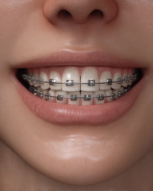 Japanese Woman with Braces Photorealistic Dental Photo
