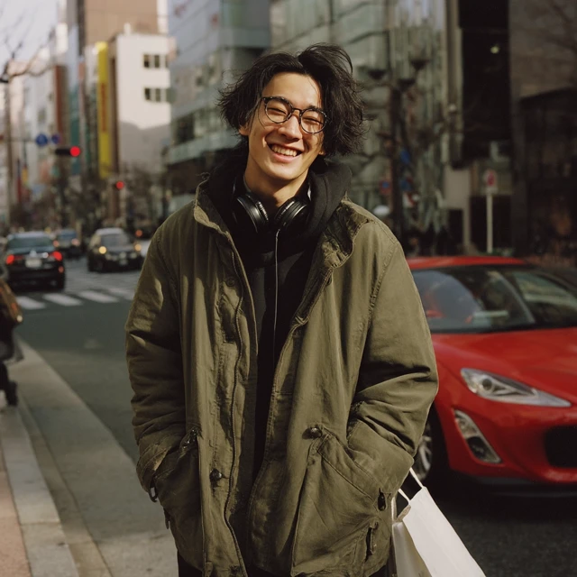 Smiling Young Man in Urban Street Photography