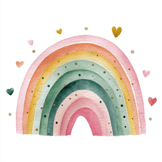 Watercolor Rainbow with Hearts Sweet and Playful