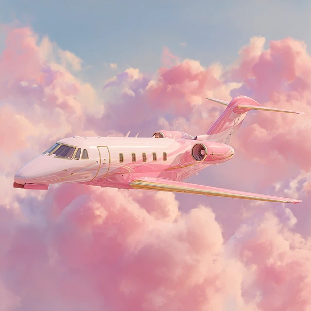 Pink Private Jet Soft Cartoon Illustration