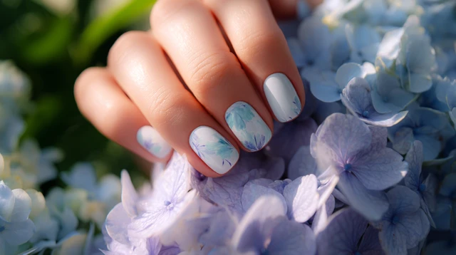 Floral Nail Art with Hydrangeas Delicate and Pretty