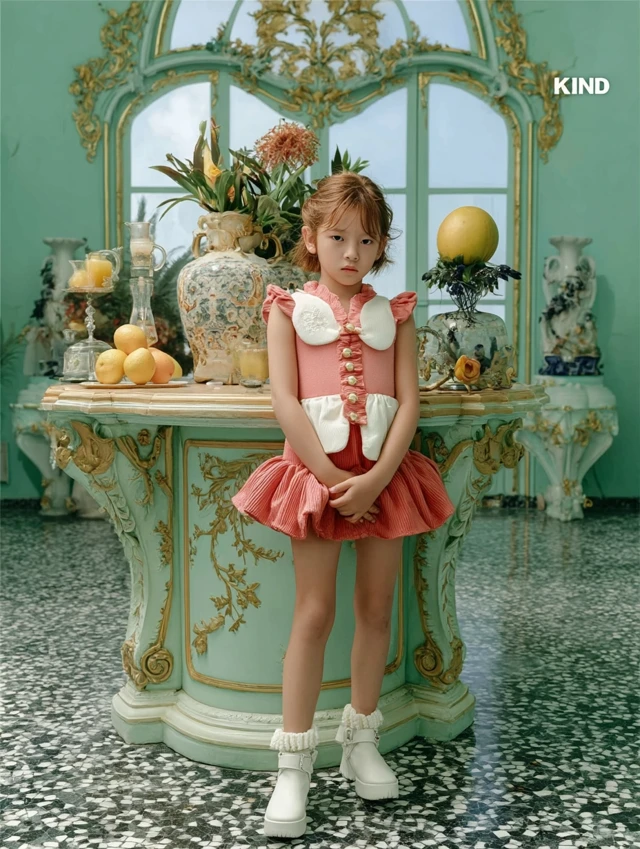 Cute Girl in Pink Dress Victorian Room Portrait