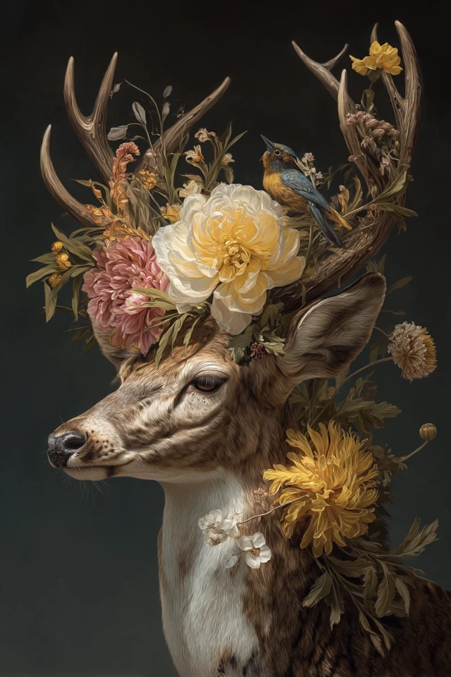 Deer Painting with Flower Crown Art