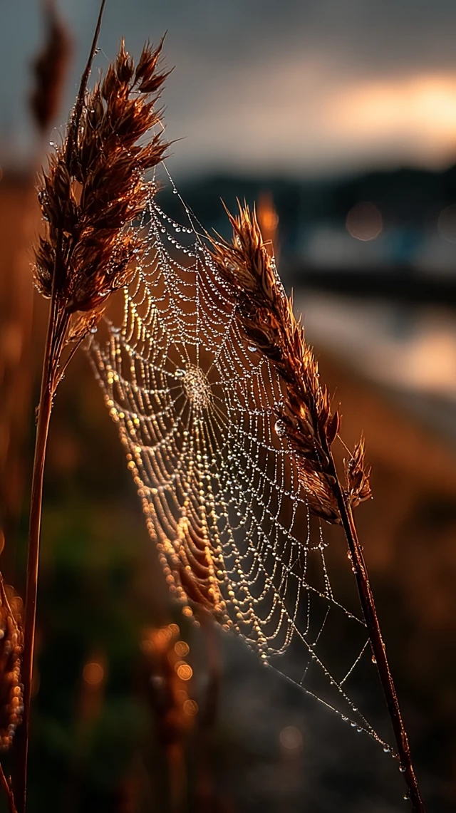 DewKissed Spiderweb in Golden Morning Light
