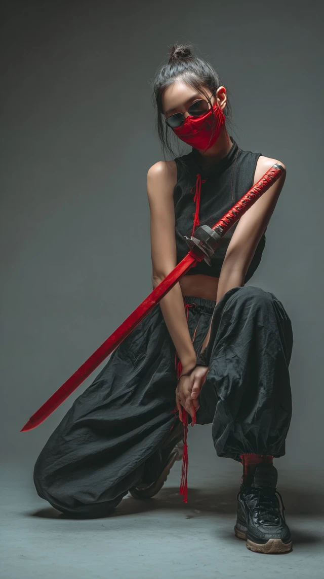 Chinese Martial Arts Woman with Red Sword