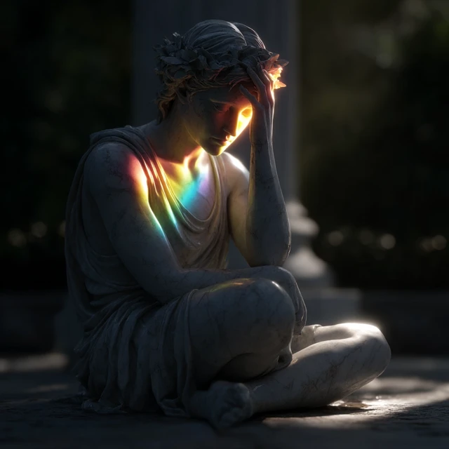 Woman Statue with Rainbow Light