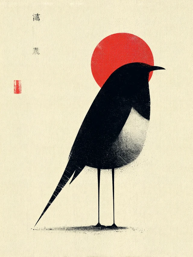 Magpie Typography Art: Minimalist Chinese Inspired Design