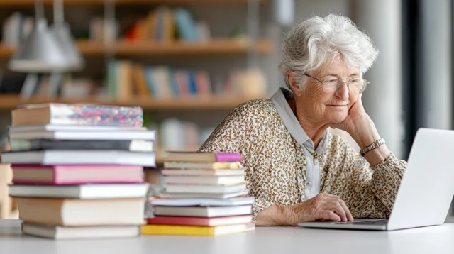 Elderly Woman Studying Learning at Home