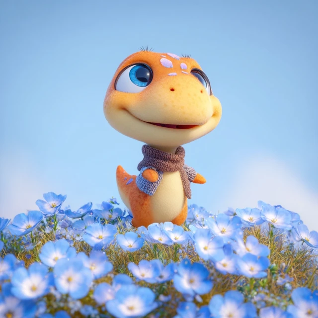Adorable Baby Dinosaur Character Art in Flowers