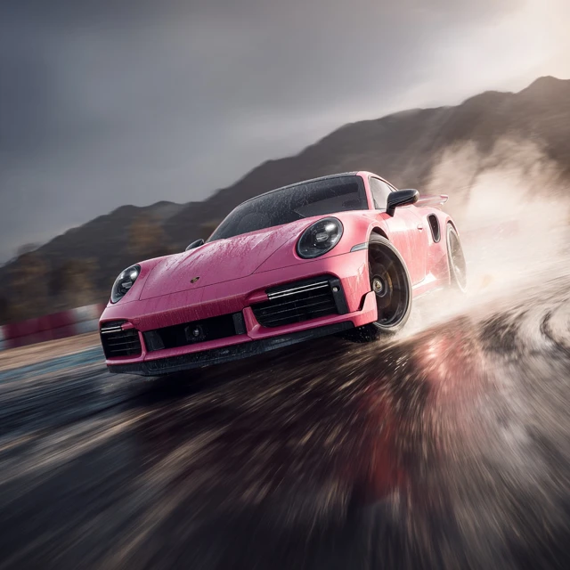 Pink Porsche Drifting Sideways at High Speed