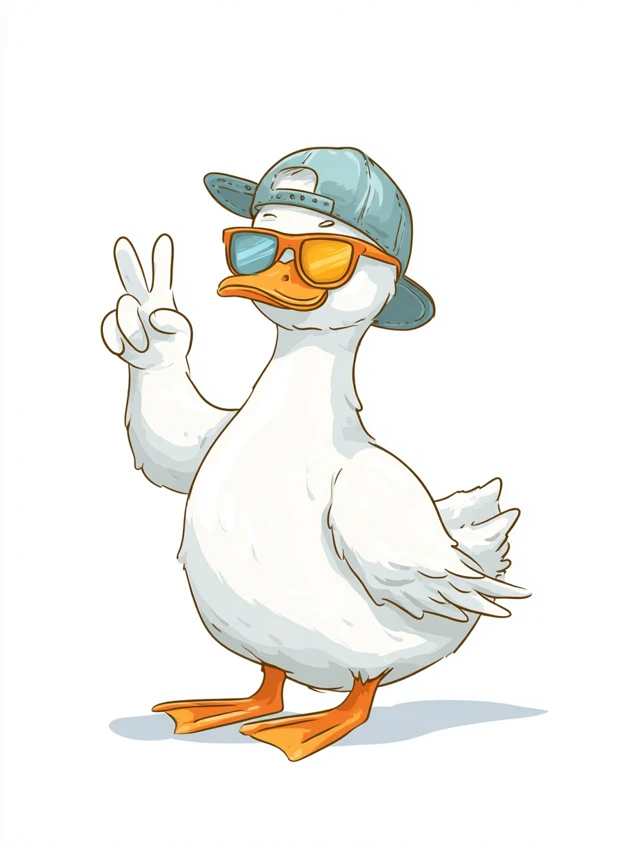 Cute Cartoon Duck with Sunglasses and Peace Sign