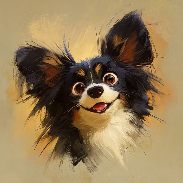 Cute Papillon Dog Oil Painting Pixar Style