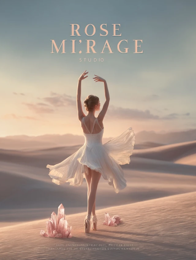 Rose Mirage Studio Ballerina on Dunes Poster