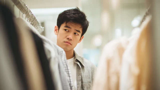 Man Shopping in Minimalist Clothing Store