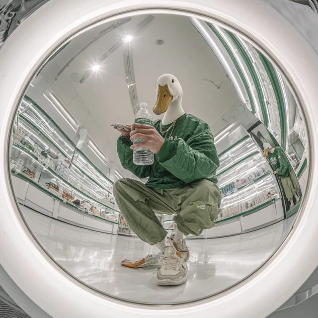 Hiphop Album Cover Goose Selfie in Supermarket