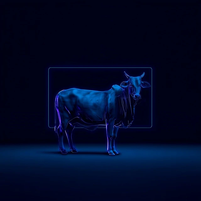 Blue Ox in XRay Style on Dark Background
