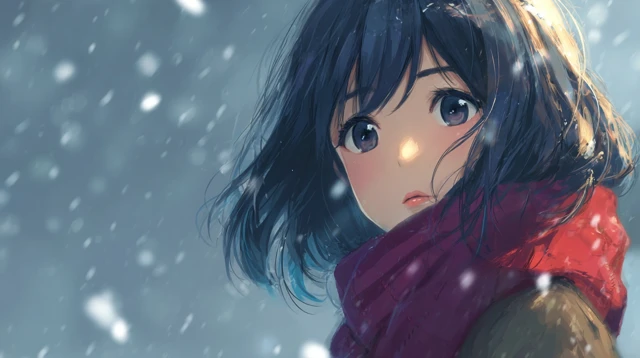 Anime Girl in Snow Illustration Beautiful Artwork