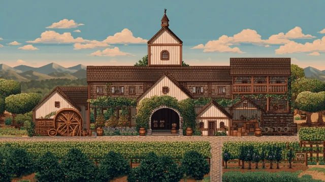 Stardew Valley Winery Pixel Art Building and Vineyard
