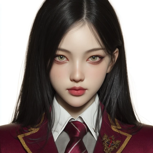 Elegant Fantasy Schoolgirl Portrait with Gold Trim