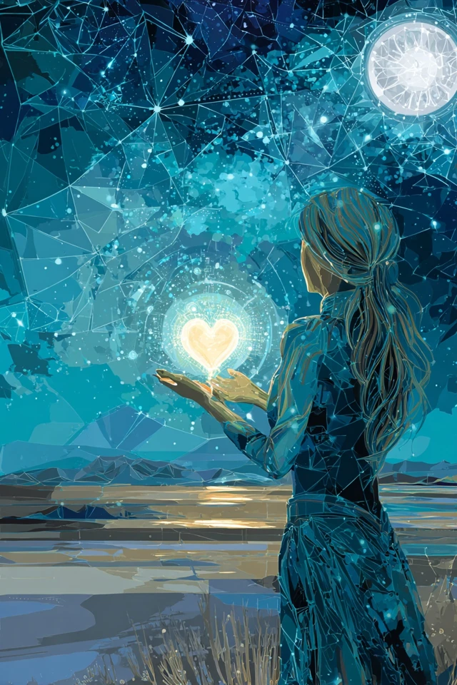 Futuristic Woman Projecting Heart Digital Painting