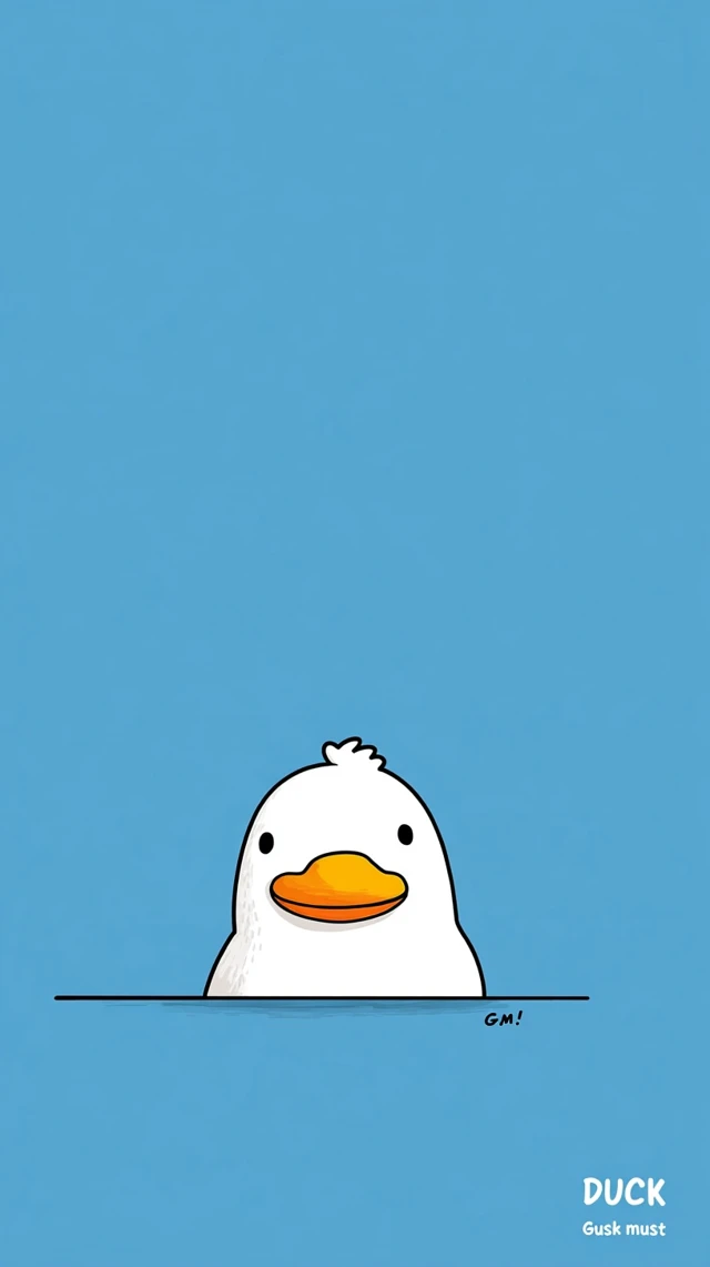 Cute Duck Cartoon Illustration Blue Background