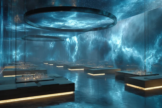 Futuristic Restaurant Interior Design 3D Rendering