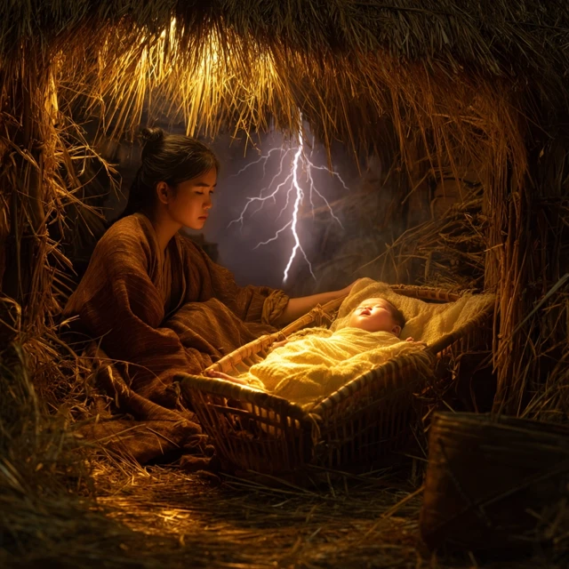 Mystical Birth Mother and Child in Storm