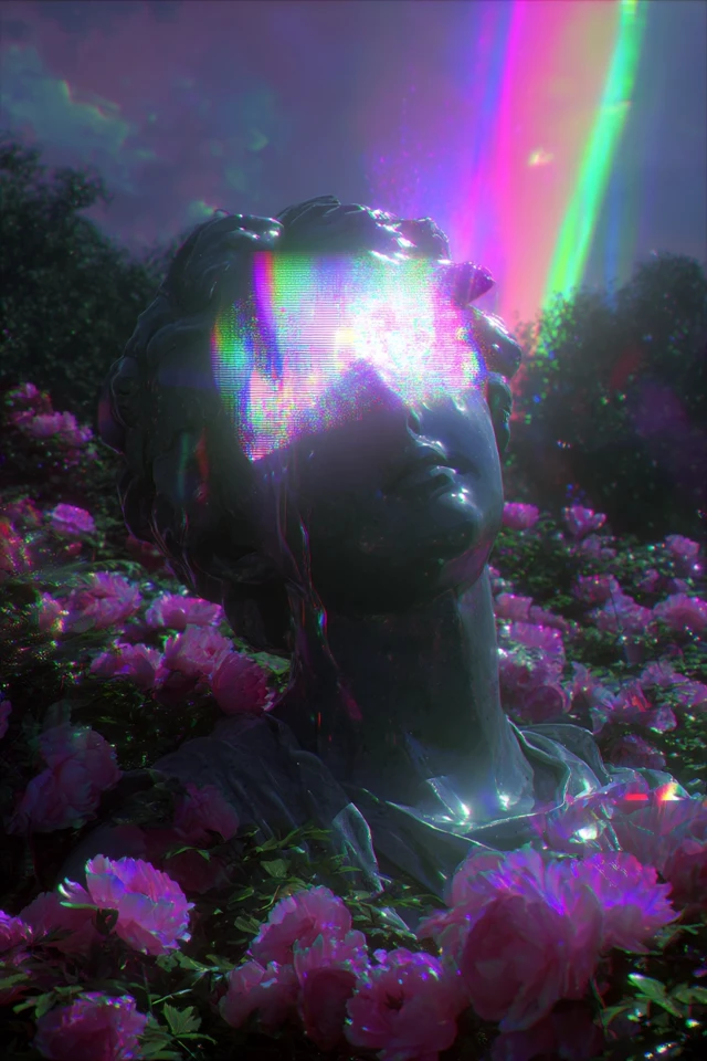 Venus in a Holographic Garden: 80s Vaporwave Art