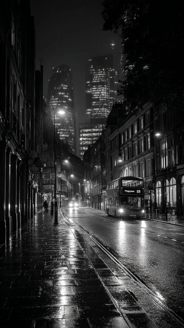 City Night Black and White Photo