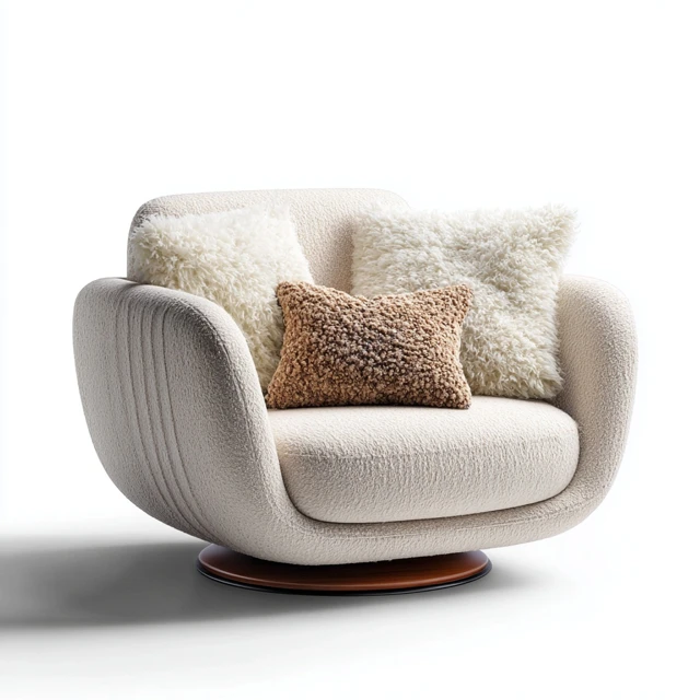 Upholstered Armchair with Swivel Base and Fluffy Cushions