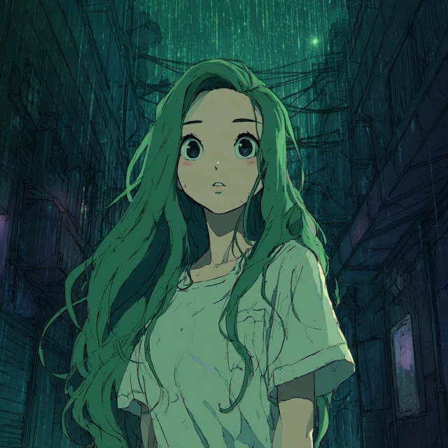 Anime Girl in Cyberpunk Alley Tite Kubo Style