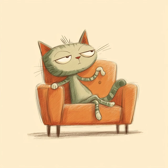 Cute Cat Illustration Relaxing on Retro Sofa