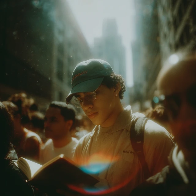 Hispanic Man Reading in NYC