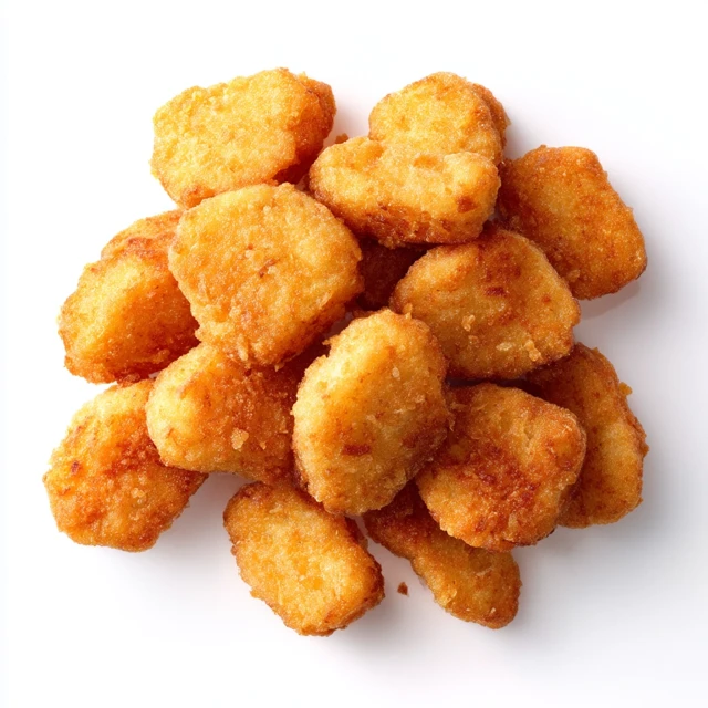 Crispy Golden Brown Chicken Nuggets on White