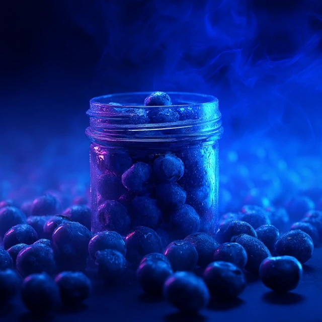 Blueberry Product Jar with Neon Blue Background