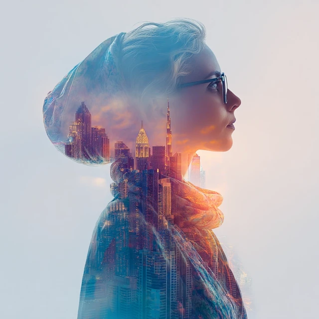 Business Woman Double Exposure Kuwait City