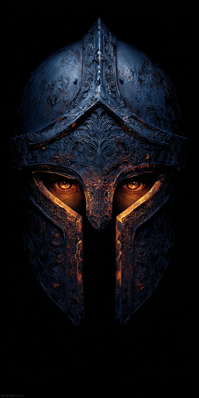 Dark Fantasy Helmet with Glowing Eyes Wallpaper